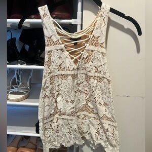 Express Cream Floral Lace Tank Top